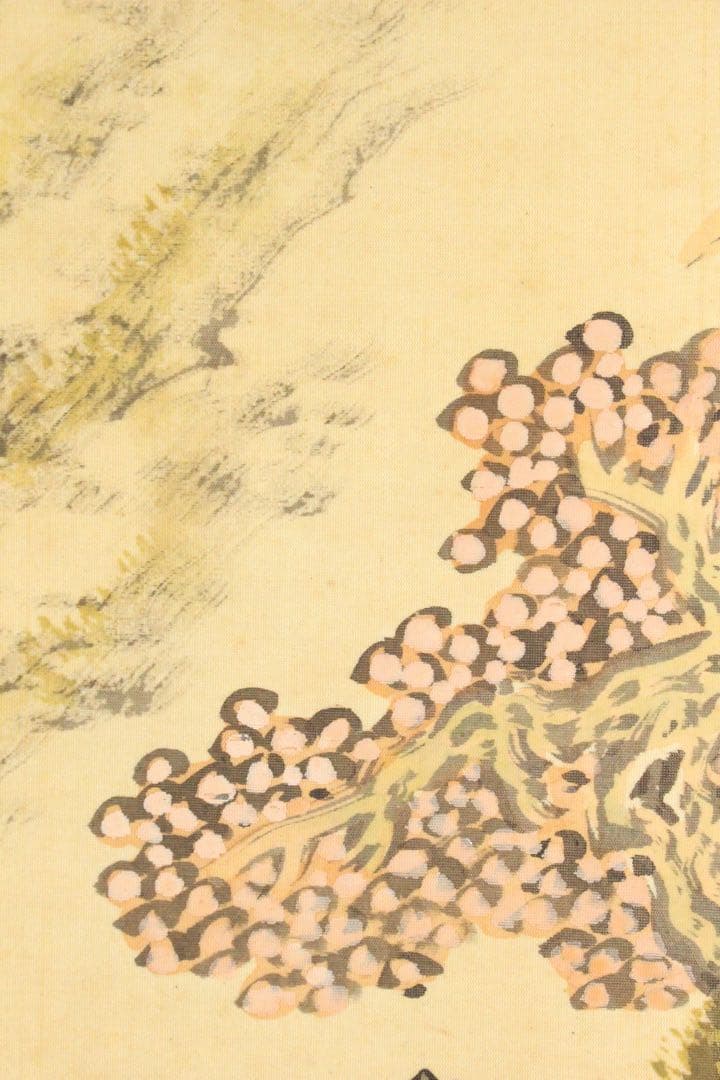 No5217 掛軸　雲外山人　在銘　青緑山水人物画　山水　着色絹本　送料無料