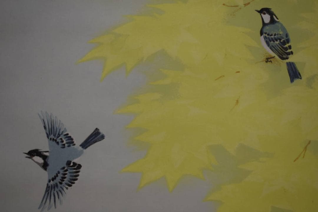 複製/野々内良樹/鳥花遊禽図/工芸/リトグラフ/桐共箱付/布袋屋掛軸HE-648