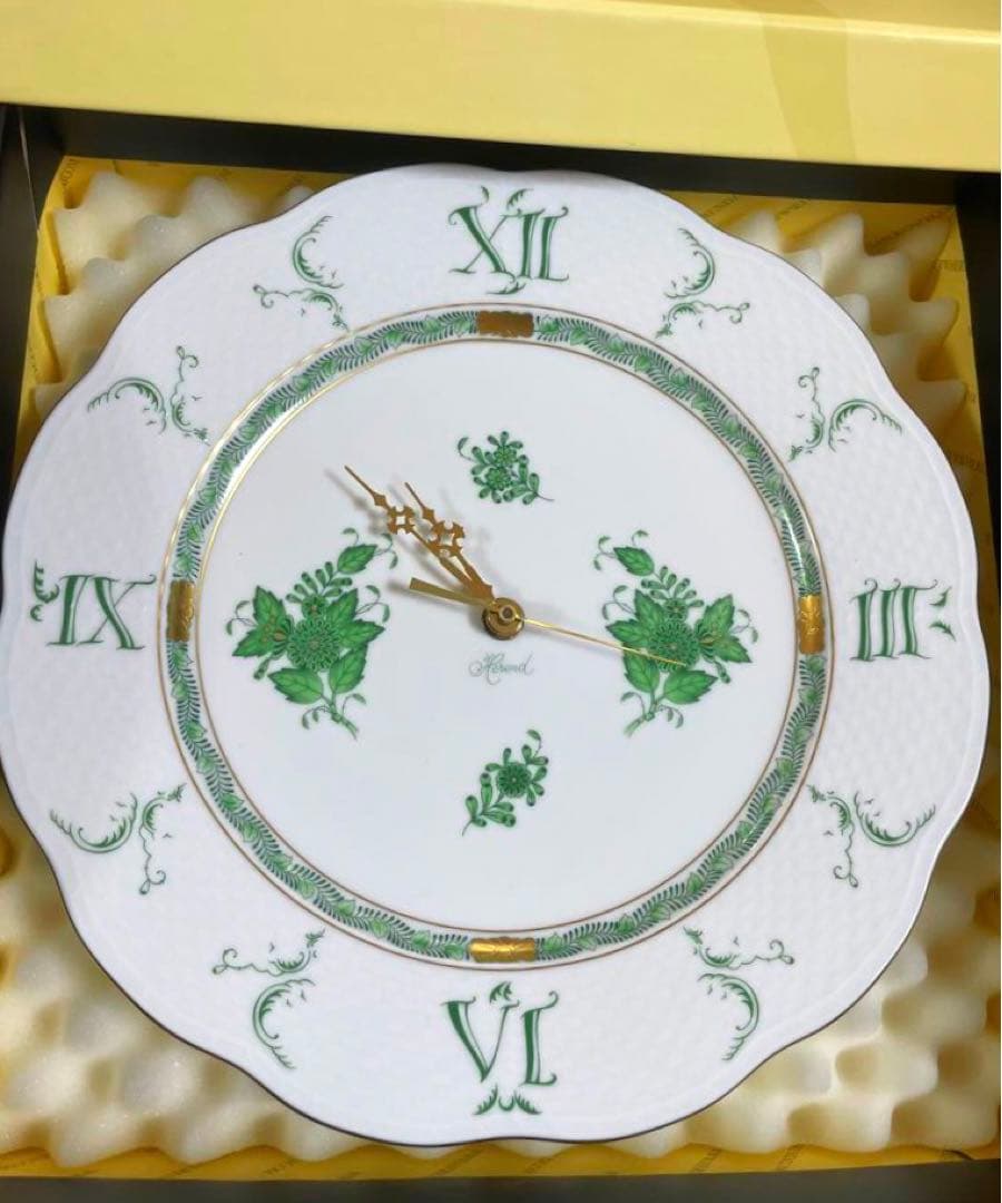 HERENDヘレンドアポニーグリーン ウォールクロック時計未使用美品
