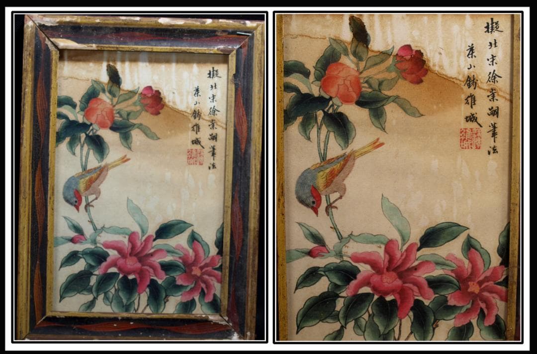 古美術 掛け軸花図 中国徐崇嗣　 唐 肉筆保證 　掛け軸　 AK1674B8-3