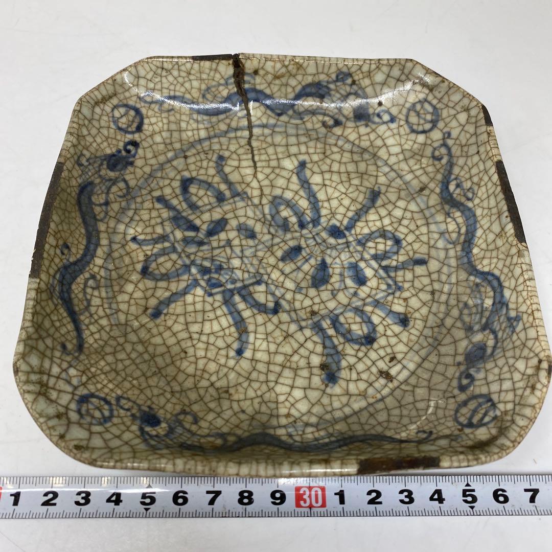 中国明時代　呉須古染付　四方鉢　東さ7-0330①