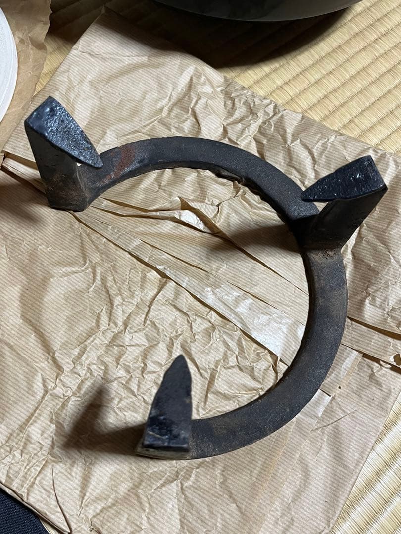 茶道　風炉　唐銅　面取風炉　五徳　敷瓦　セット販売