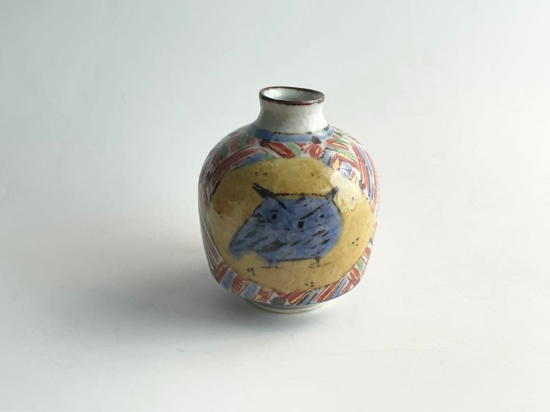 陶芸家　前田正博　色絵　金彩　ふくろう　酒器揃　徳利　ぐい呑　セット　酒器　酒杯