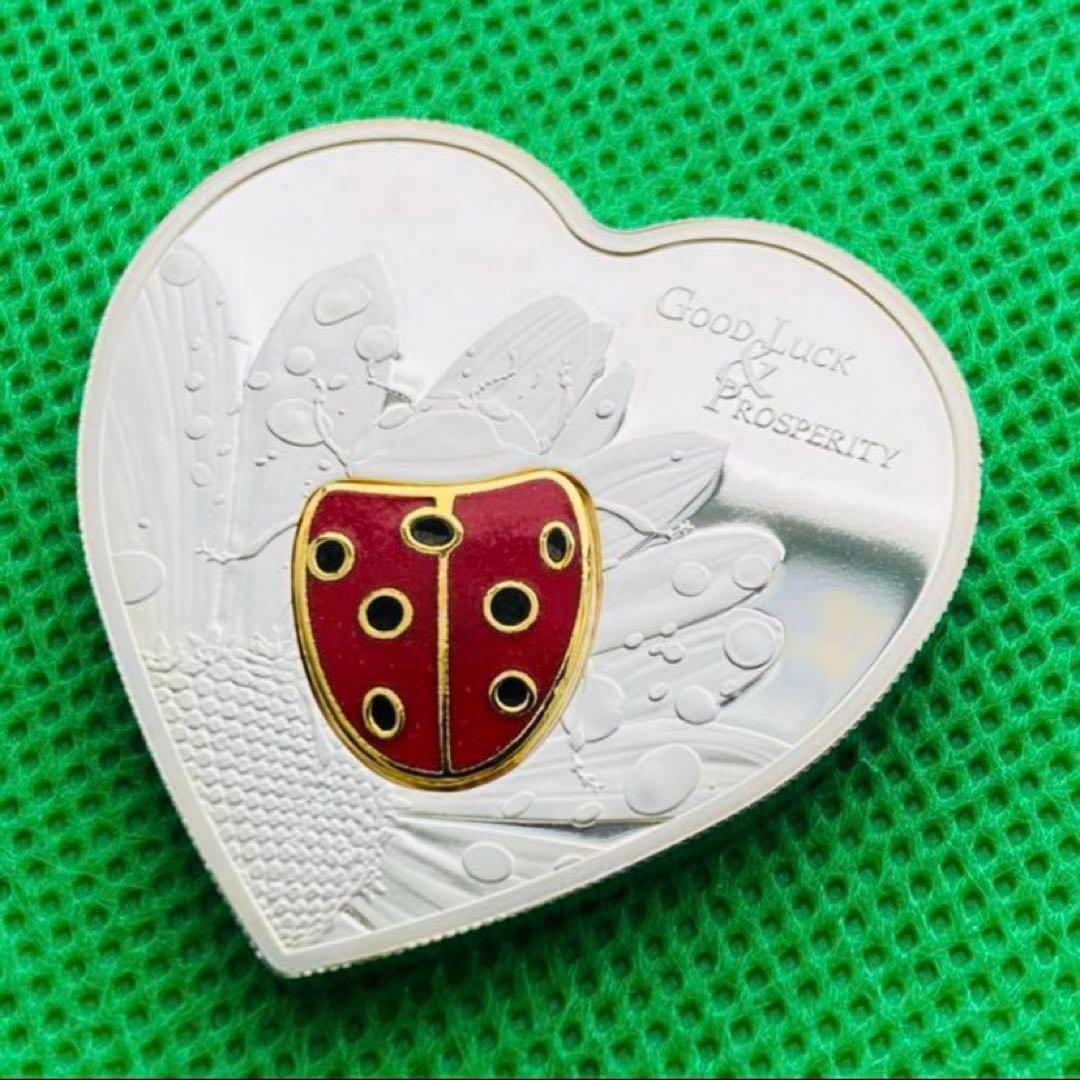 銀貨 てんとう虫 ハート型 七宝焼埋込 純銀 プルーフ