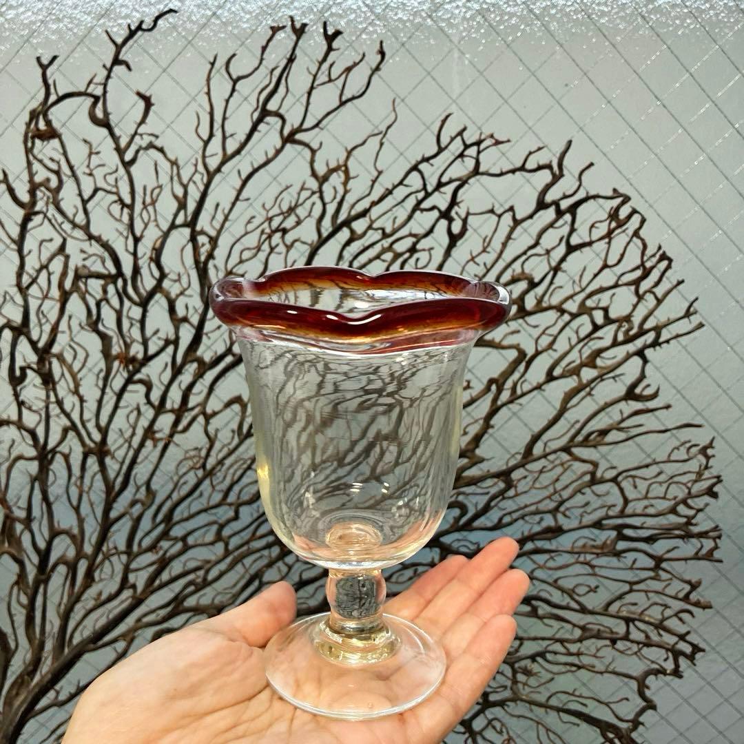 骨董　時代ガラス　ゆらゆら　花フチリップ　氷コップ　ウラン