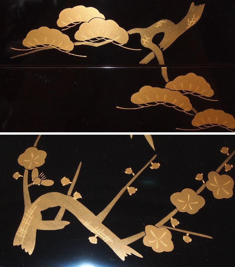 【美品】輪島塗 大向高洲堂 五聖蒔絵 四段重箱 台付き お重/弁当箱 漆器/食器