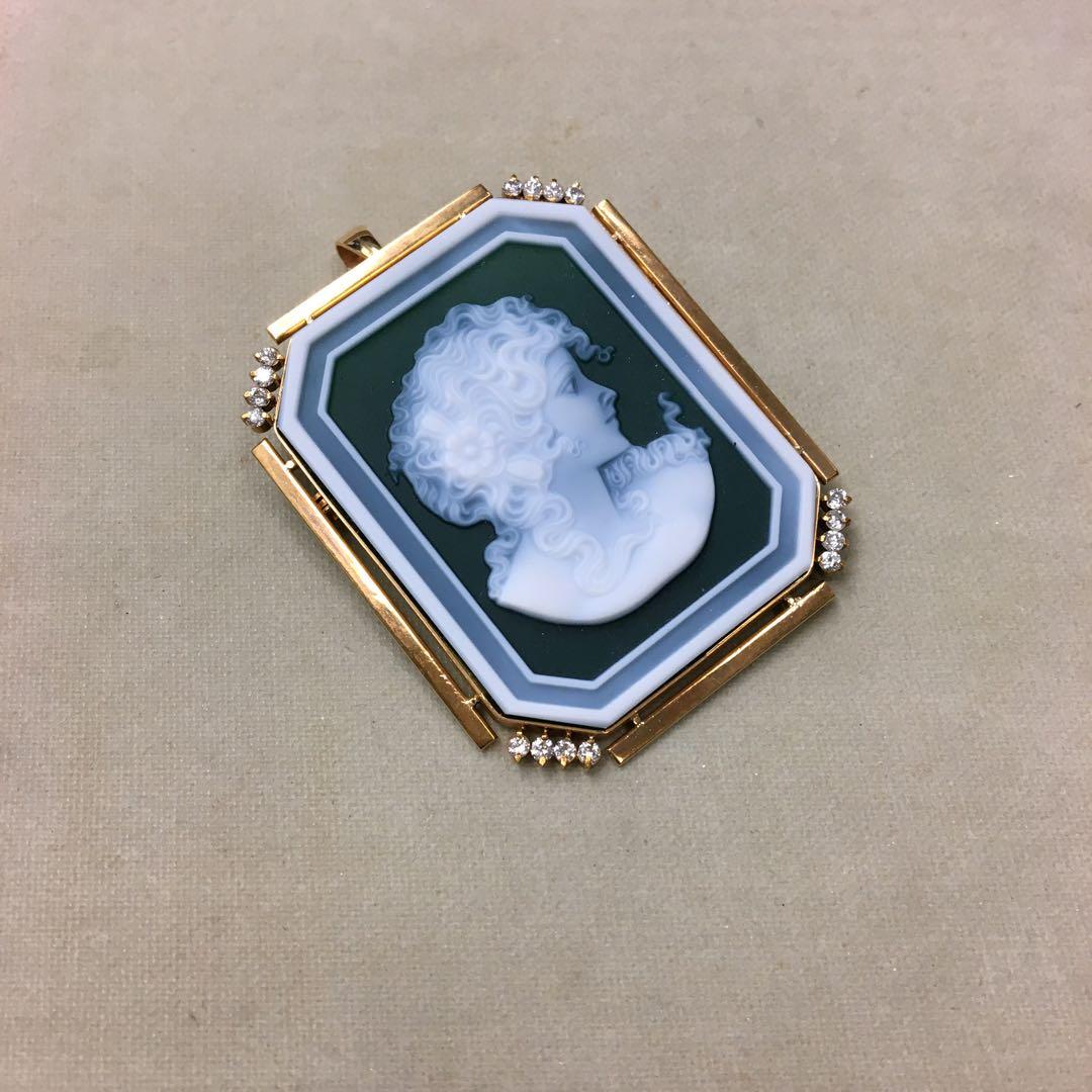 K18 カメオ　ダイヤ　ペンダントトップ ブローチ