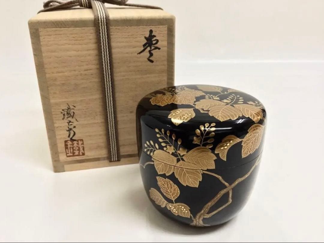 茶道具 古物品 大棗 桐の絵 内梨地 鉄五郎 木箱入
