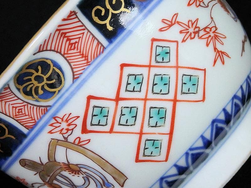 古伊万里　金襴手　烏帽子に紅葉の図　向付　４客　E203AS-BWg