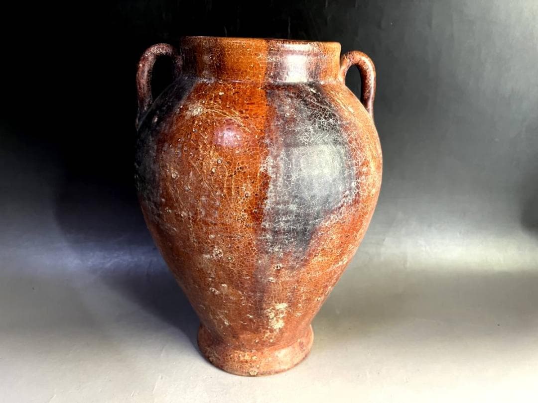 壷■古い飴釉耳付き立ち壺 花瓶 オブジェ 須恵器 古玩 唐物 時代物 骨董品■