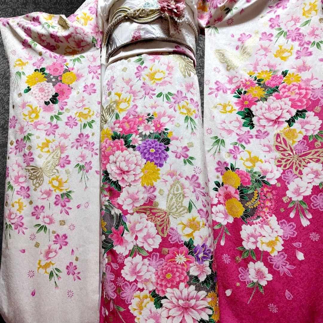 振袖フルセット(8点)・成人式・金彩加工・くすみ・ピンク・正絹・逸品