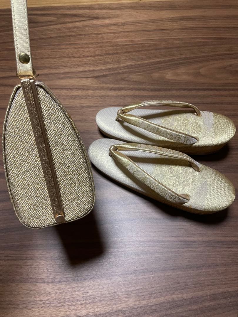 和装用　礼装　佐賀錦　Ｍ〜Ｌサイズ　留袖用 日本製 草履バッグ ゴールド 花柄