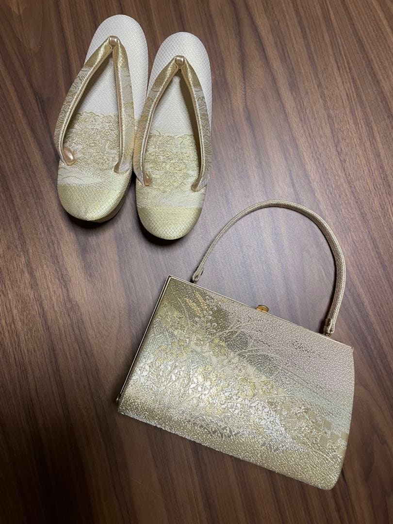 和装用　礼装　佐賀錦　Ｍ〜Ｌサイズ　留袖用 日本製 草履バッグ ゴールド 花柄