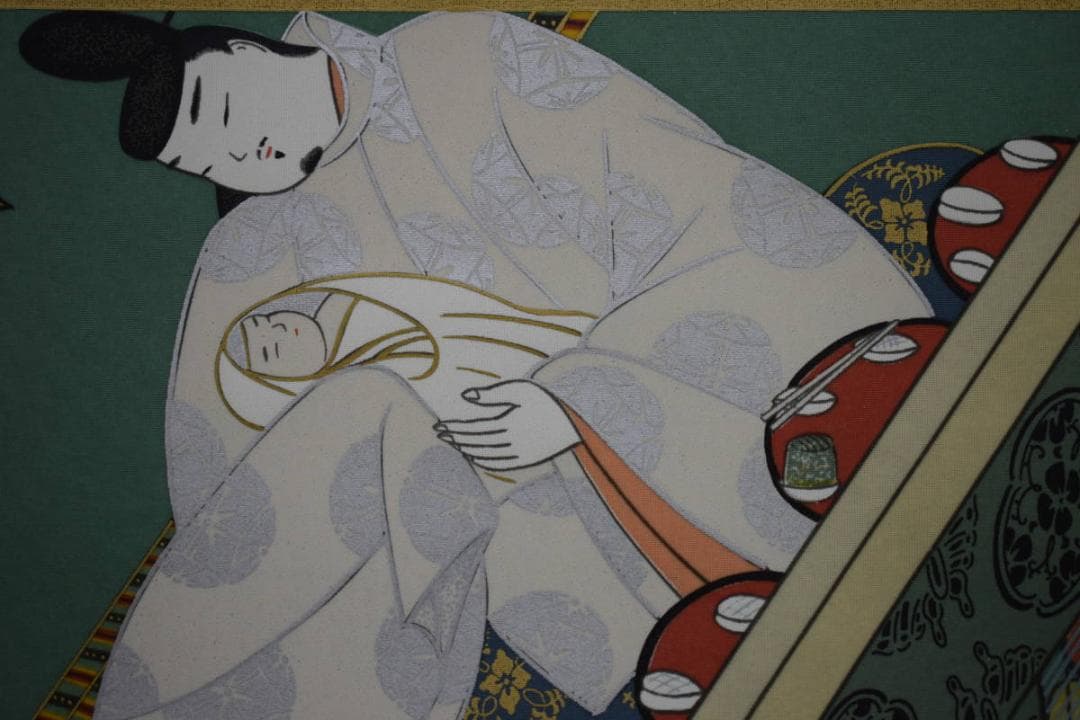 複製/作者不明/大和絵/人物出産図/横物/工芸/布袋屋掛軸HJ-326