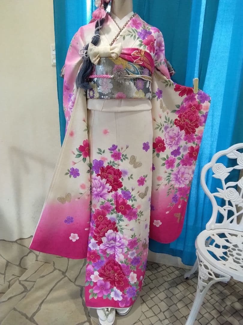 【専用】です‼️振袖、正絹未使用、重ね衿帯揚げ帯締め、袋帯襦袢、ガード加工落款