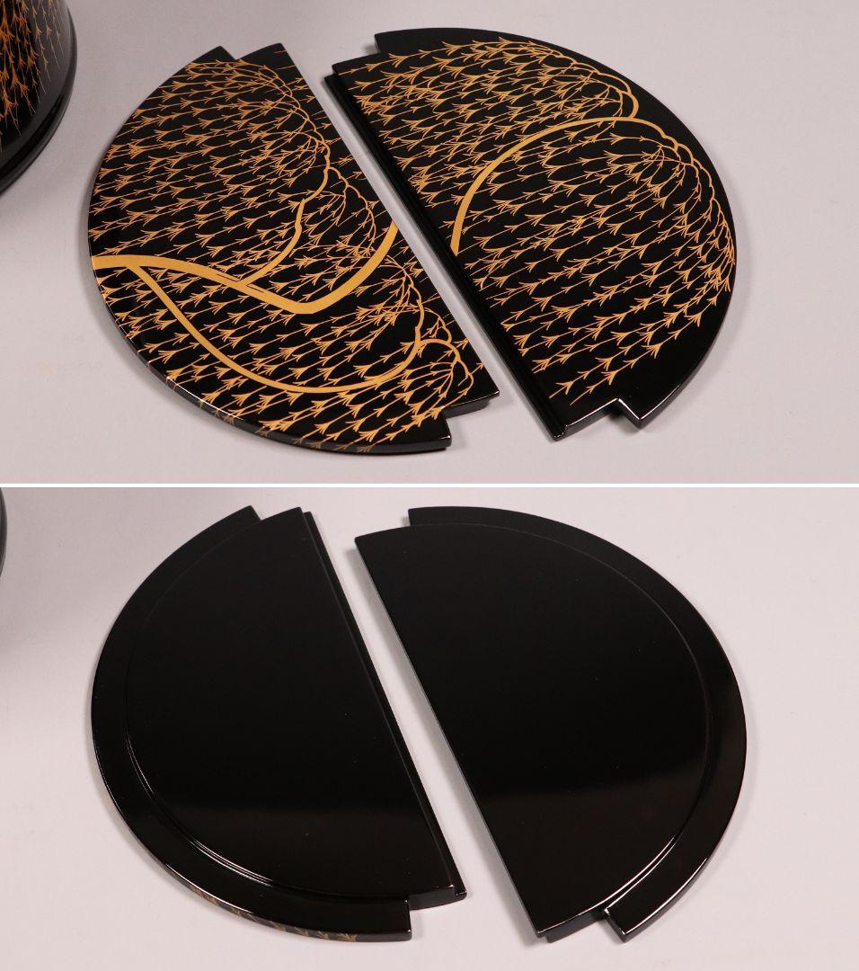 茶道具 輪島塗 若島孝雄 柳 金蒔絵 手桶 水指 共箱 黒塗 木製【MA187】