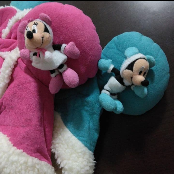 ディズニー　ミニー　ミッキー　ムートン　ファンキャップ　ブルー　ピンク　ペア