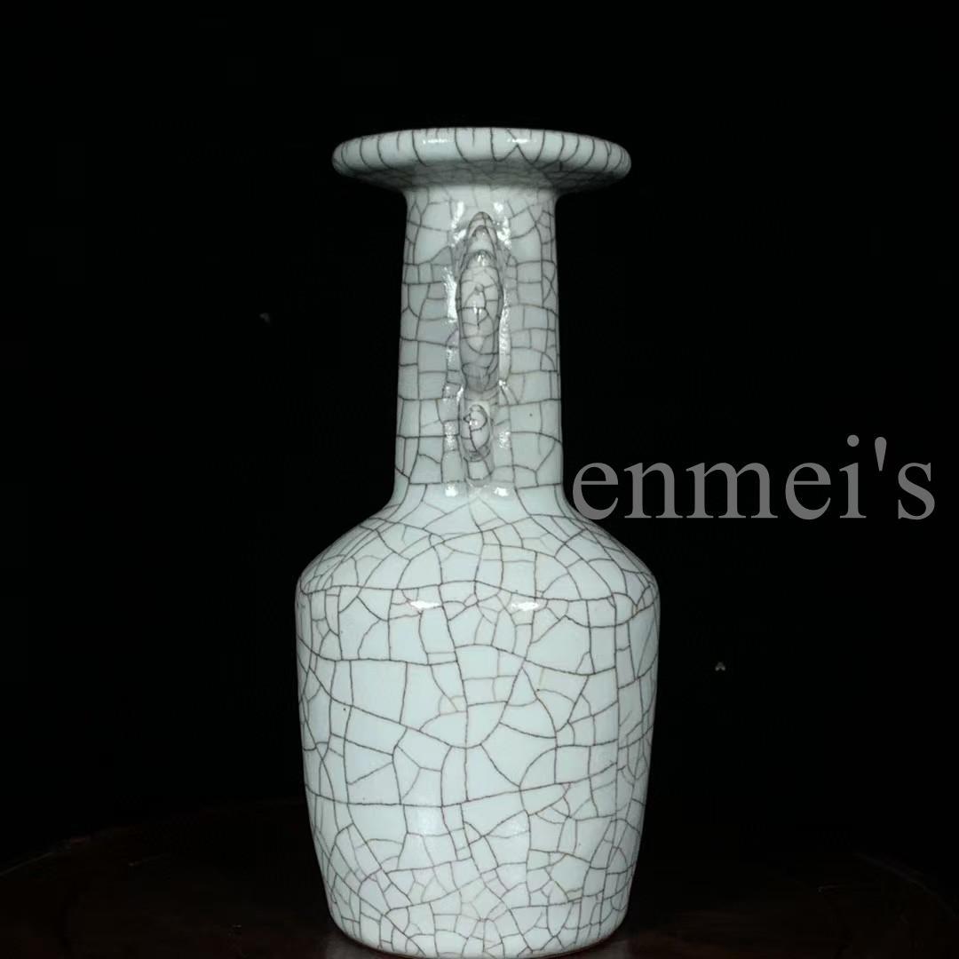 中国古美術・旧蔵品 宋代 官窑 双凤耳瓶・冰裂纹・青灰釉・花瓶・置物・茶道・文房