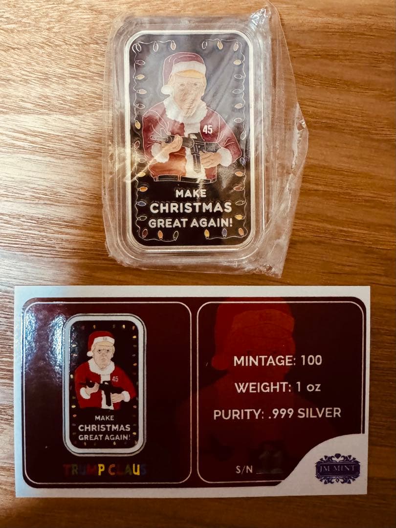 トランプ大統領　1オンス 純銀バー　メイククリスマスグレートアゲイン