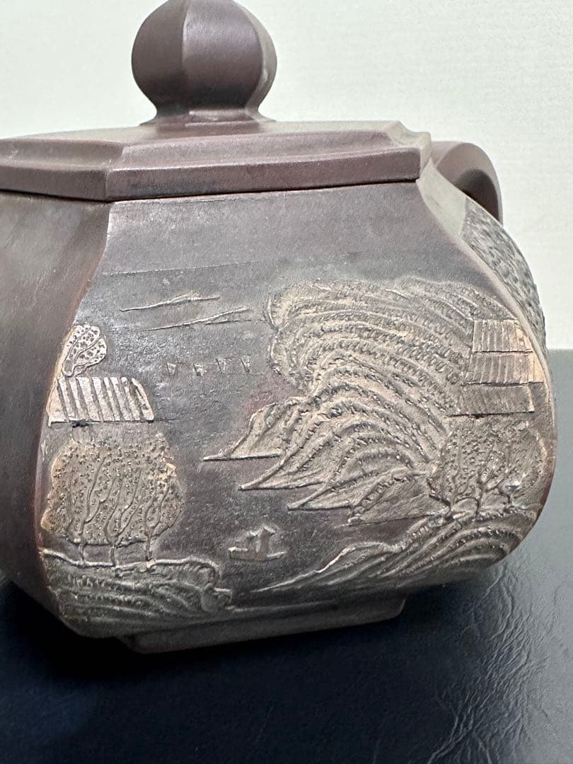 中国，紫砂壺，清時代，邵友庭作，晚清紫砂八大家”之一，六角形，急須 ，浮彫，细工