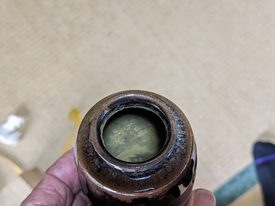 ♦茶道具 肩衝茶入 平安作 仕覆付き 薩摩間道 名物裂 共箱入 美術品 工芸品