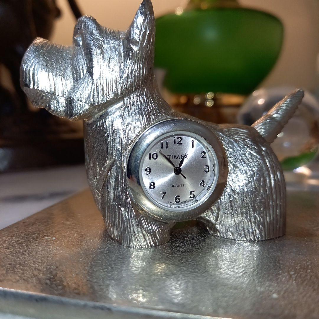 TIMEX　レア　置時計　スコティッシュテリア　ピューター　オブジェ　シルバー