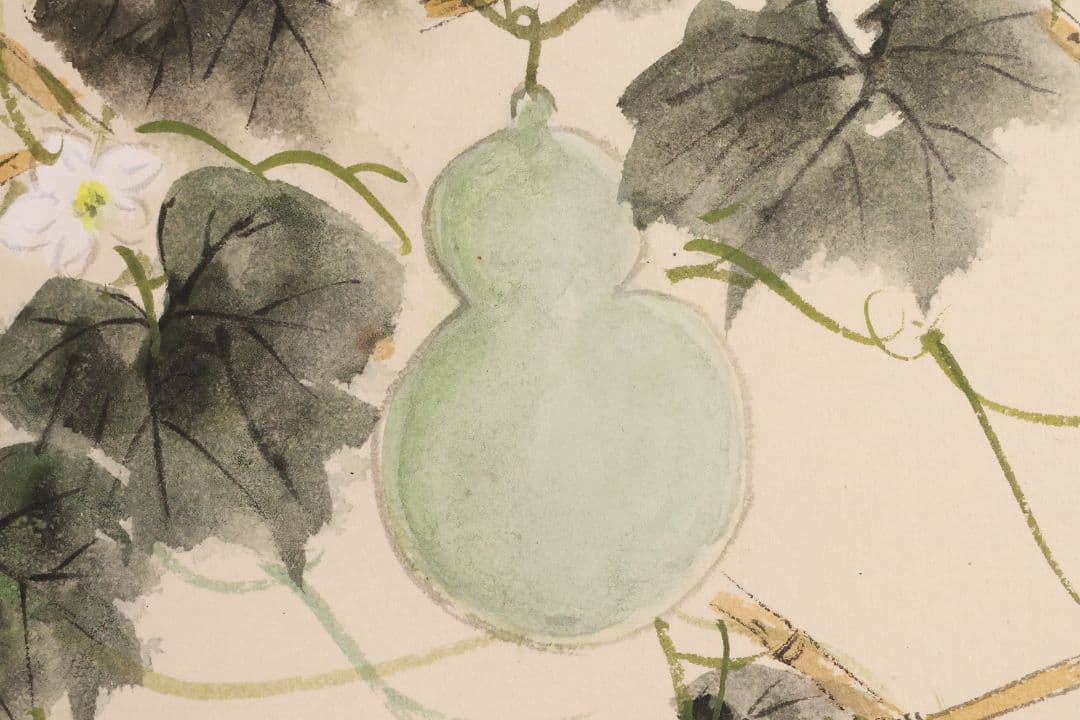 【真作】美品 日本画 田中松泉「瓢箪・雀」彩色 紙本 掛軸 鳥 横物 MA636