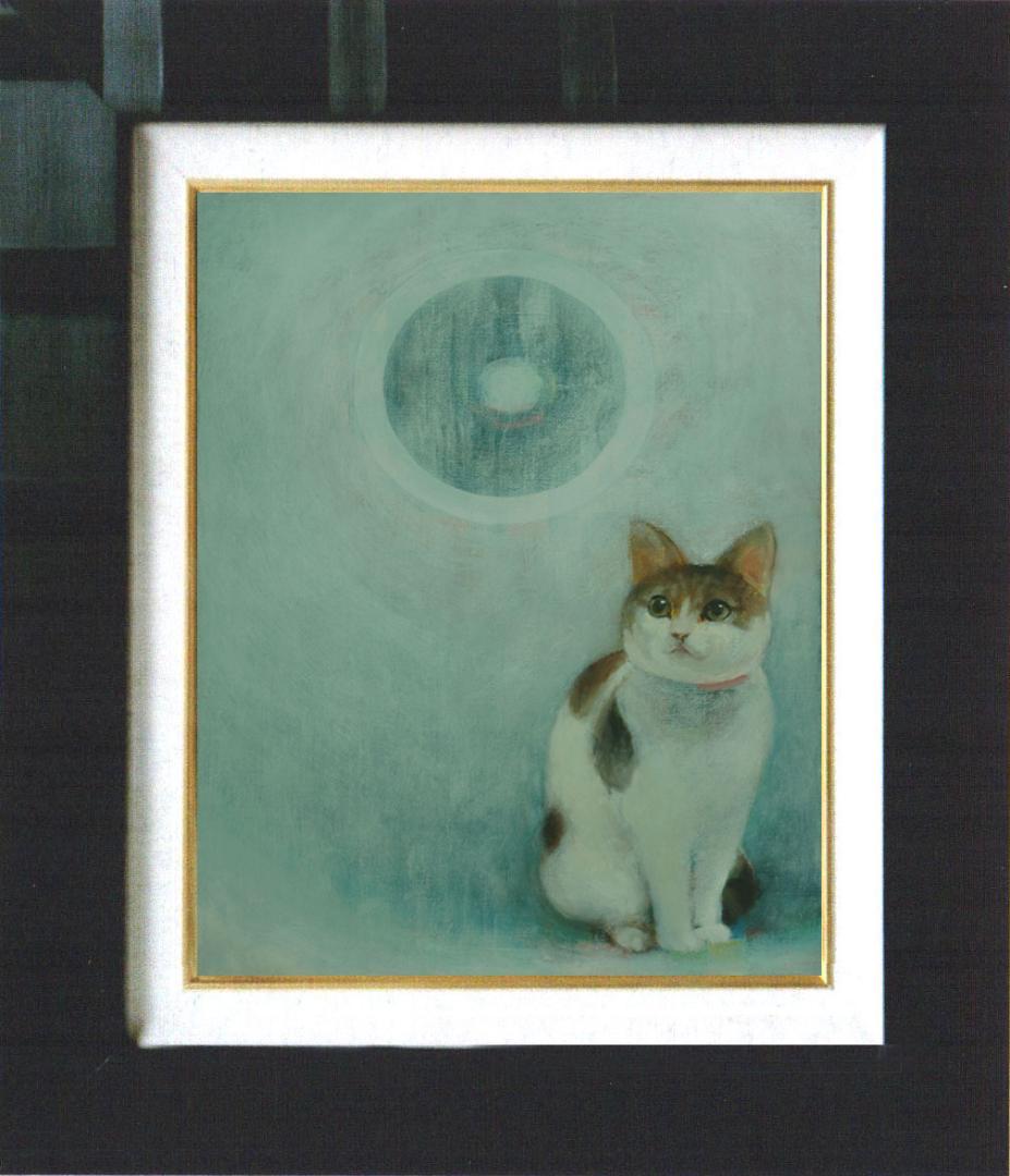 油絵 菅家令子 絵 絵画 インテリア 額付(黒) F4-091418 可愛い子猫