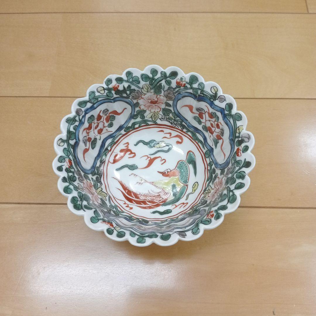 古伊万里　李朝　朝鮮陶器　伊万里　輪華鉢色絵　鳥の図　アンティーク伊万里