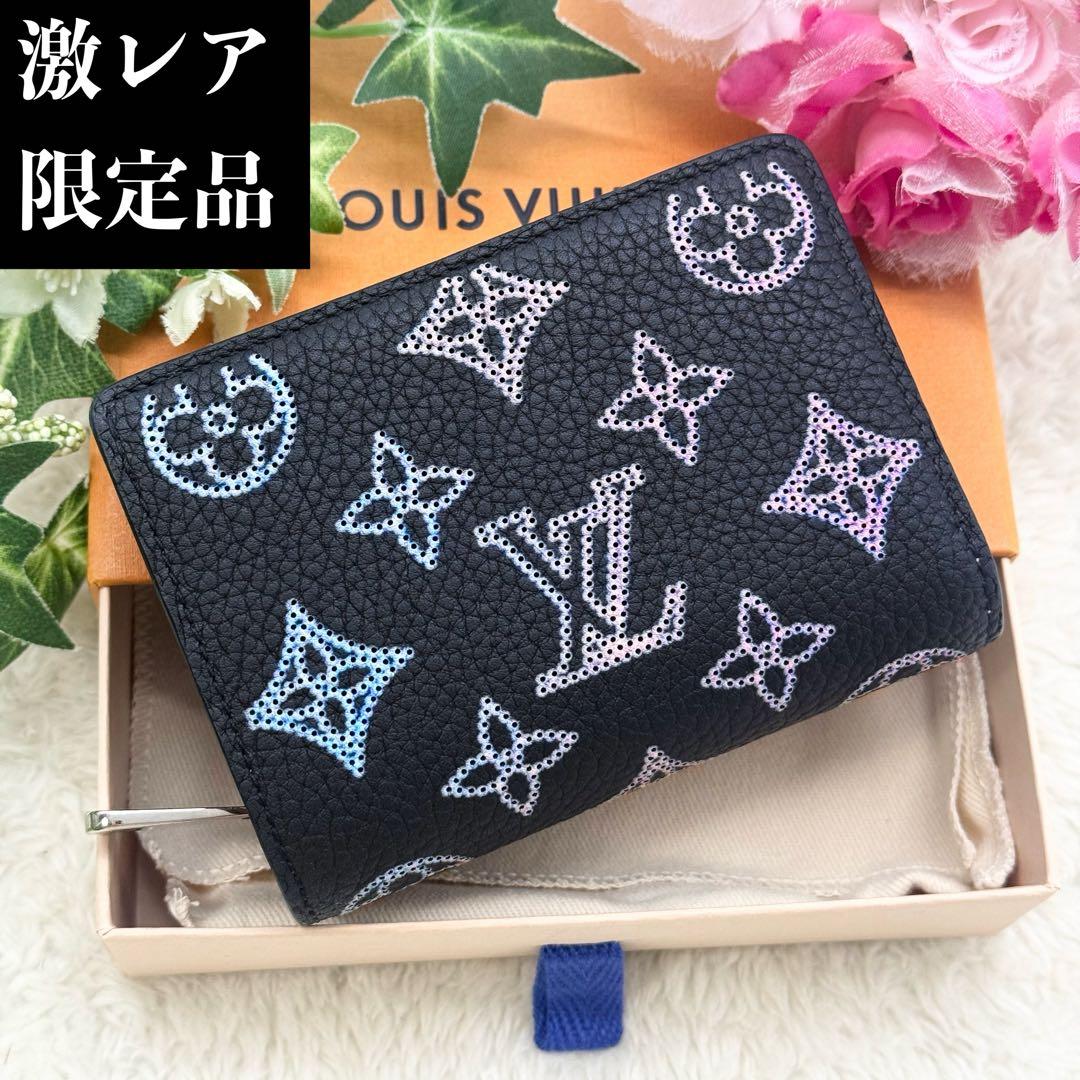 極美品 希少✨ルイヴィトン マヒナ フライトモード クレア 二つ折り財布黒ピンク