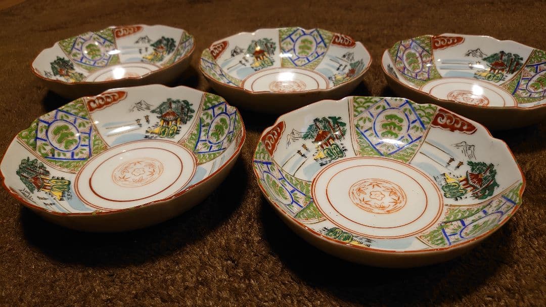 古伊万里　伊万里　なます皿　菓子皿　色絵　山水　５客