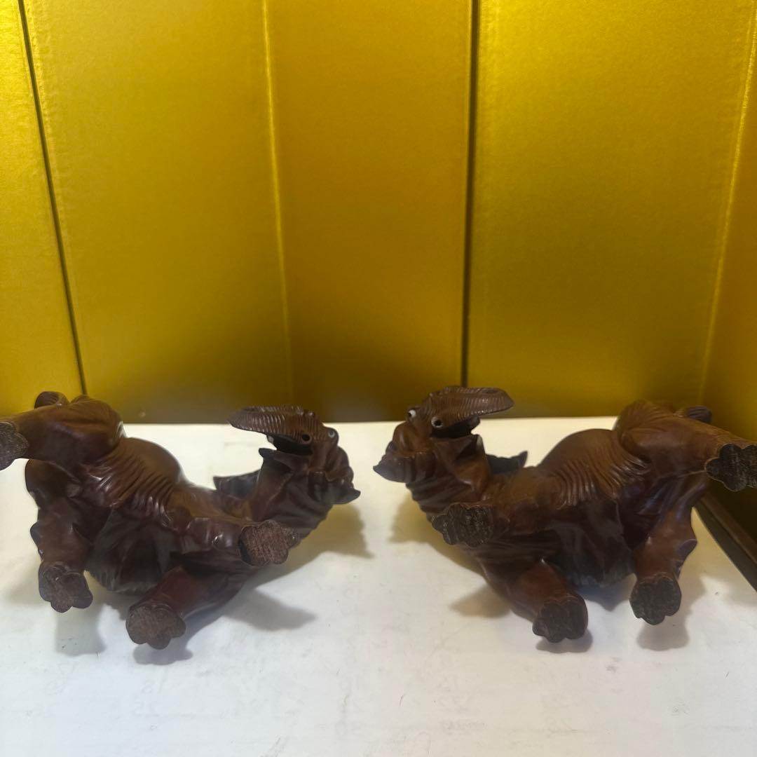 木製象の彫刻 2体セット