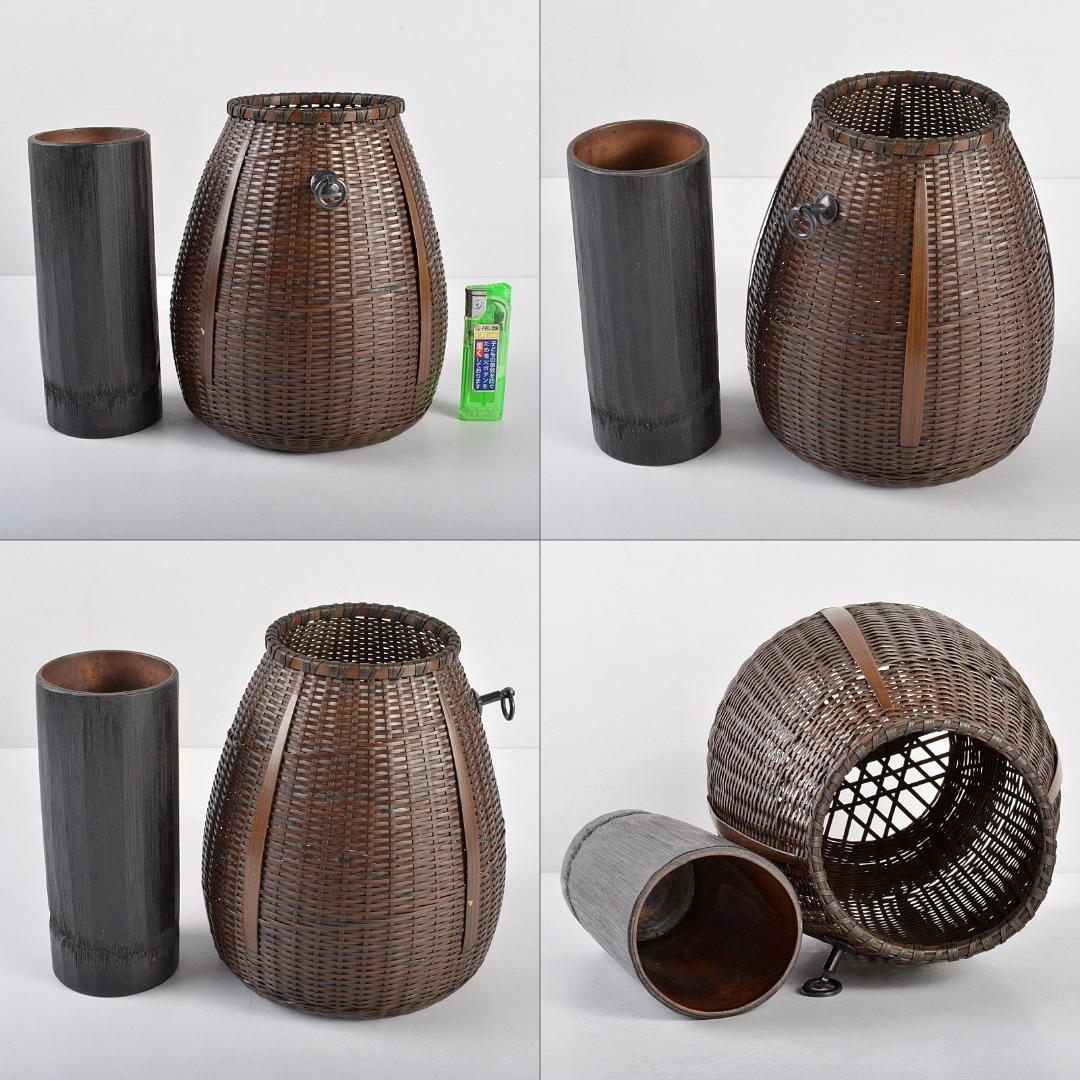 伝統工芸士　森上仁作　竹製　豊後篭　掛花篭　花生　共箱　M　R5402