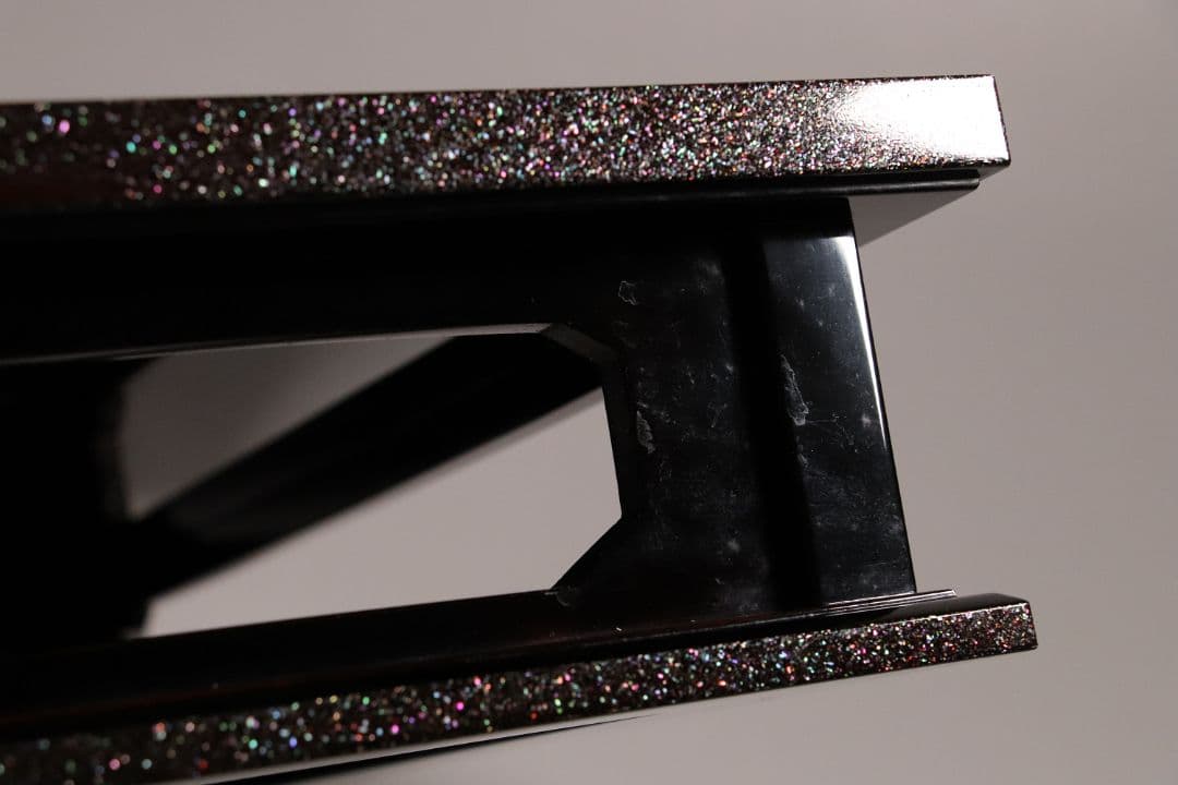 加賀蒔絵師 小松芳光作 松紋様 金蒔絵 螺鈿 黒塗卓 共箱 平卓 花台 M960