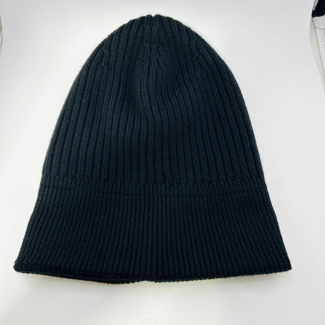 ✨極美品✨　ロエベ　ニット帽　ビーニー　刺繍ロゴ　リブ編み　ウール　ブラック
