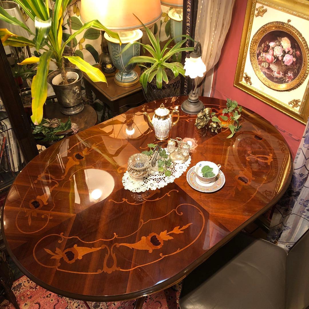 こうママ✨✨ 天板のみSaleヴィンテージ イタリアン象嵌オーバルテーブル