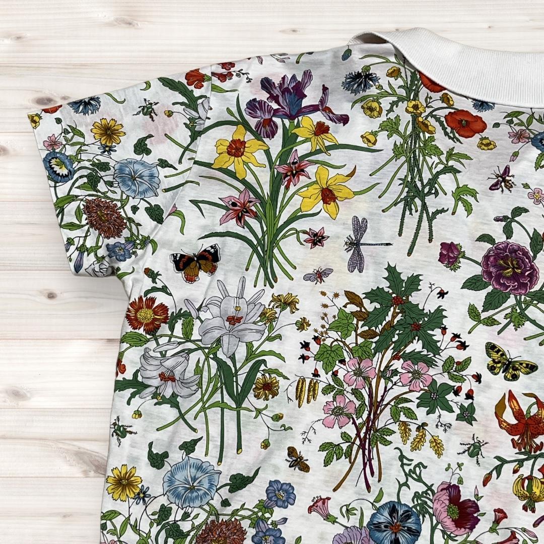 GUCCI フローラル柄 ポロシャツ ホワイト ヴィンテージ S