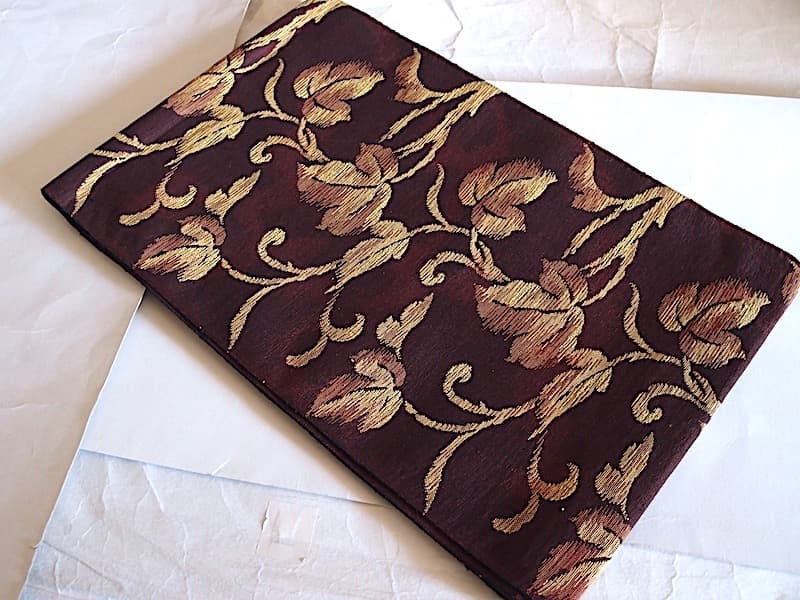 紬八寸名古屋帯（唐葉文）正絹美品