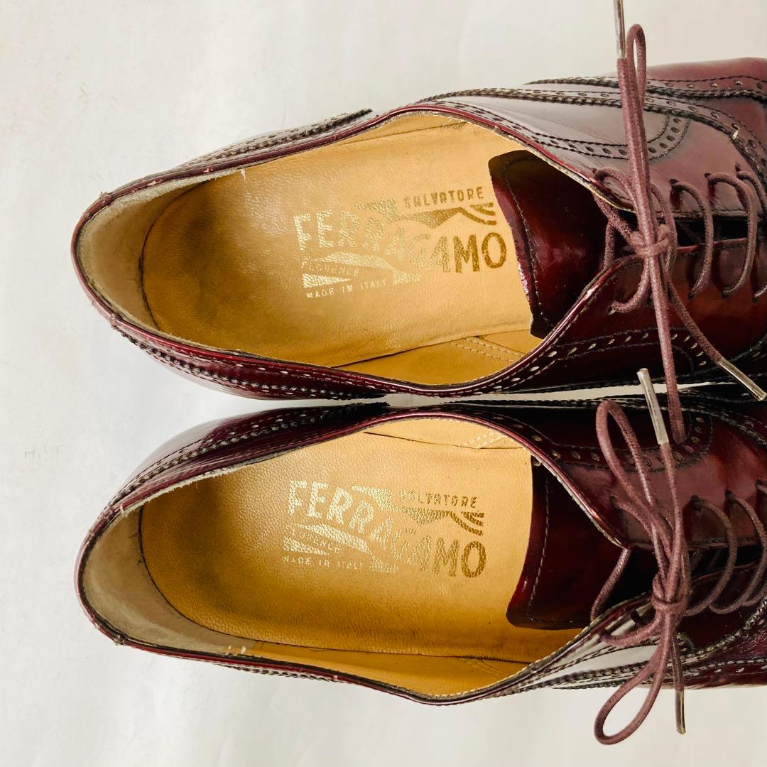 サルバトーレ フェラガモ ウイングチップ 24.5cm ボルドー 除菌・消臭済み