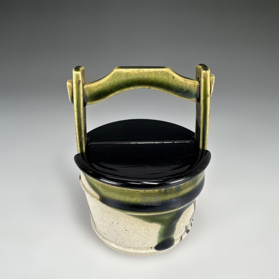 【中古品】山口錠鉄造　織部丸手桶茶入（共箱）USED〈税込・送料込〉