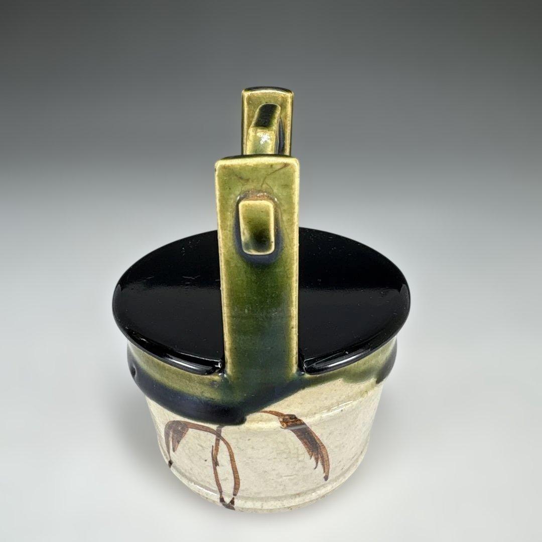 【中古品】山口錠鉄造　織部丸手桶茶入（共箱）USED〈税込・送料込〉