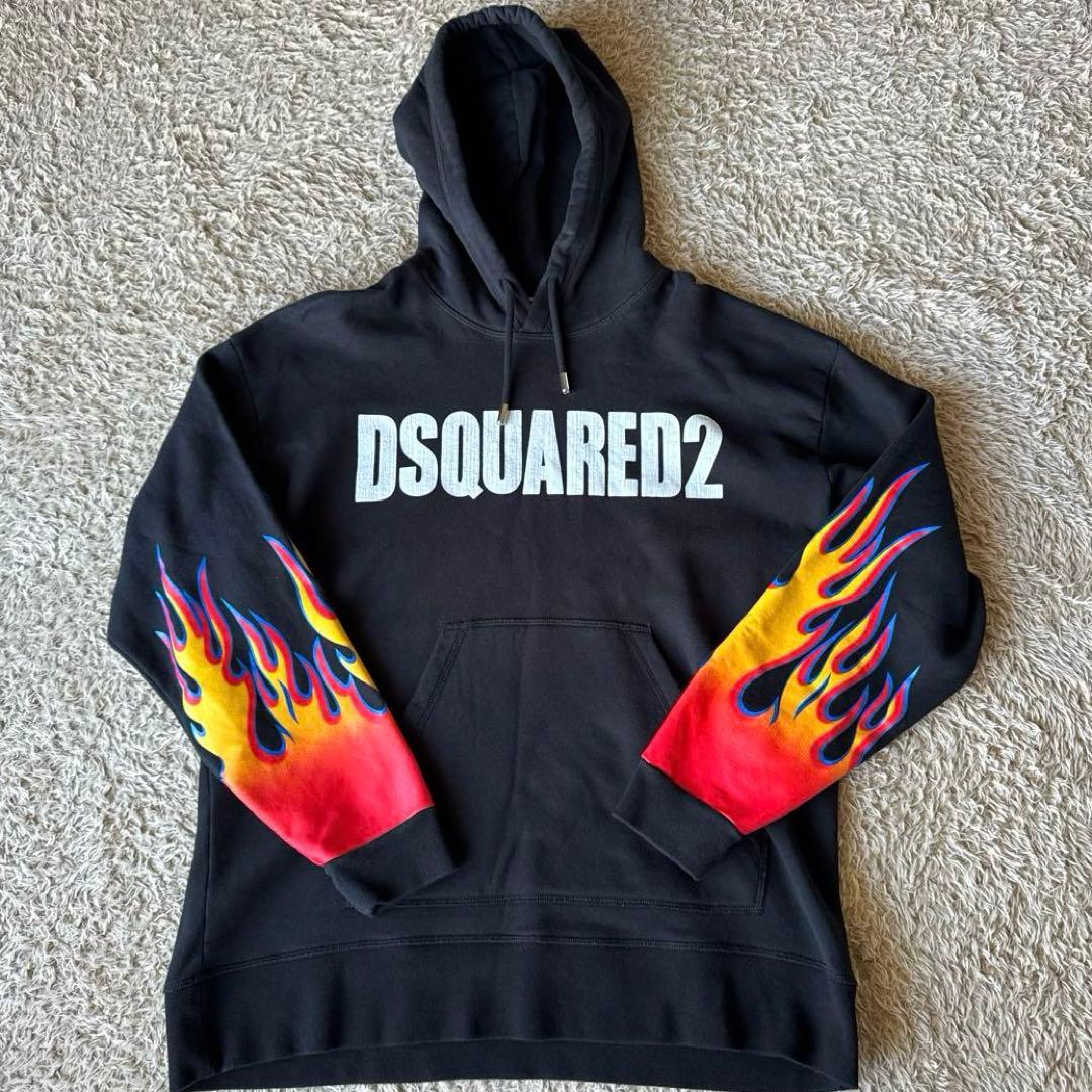 ひ*ろ様 ✨極美✨ディースクエアード2 パーカー　ブラック　フレイムス　ファイヤ