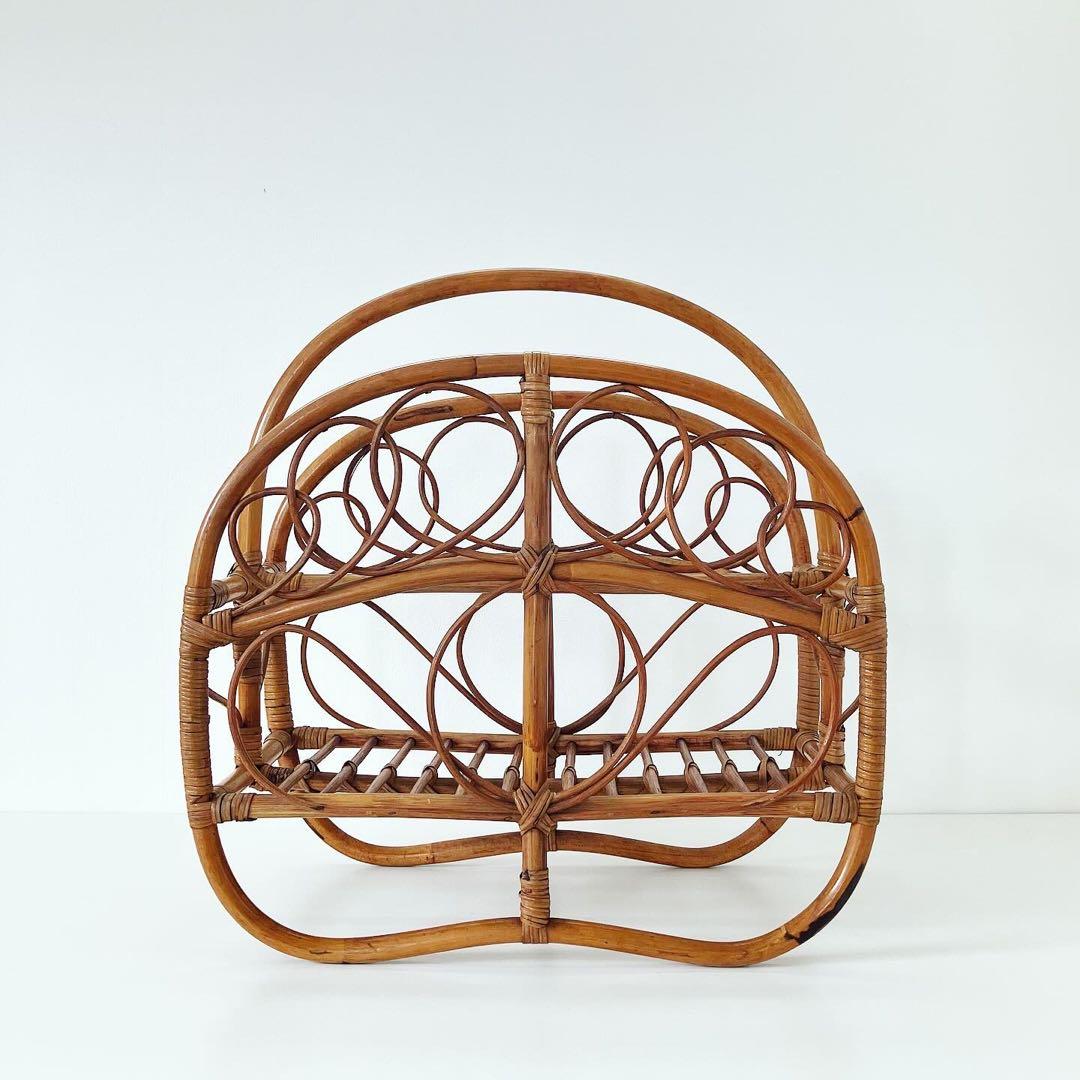 ラタン　籐　マガジンラック　モダンビンテージ　雑貨　ブロカント
