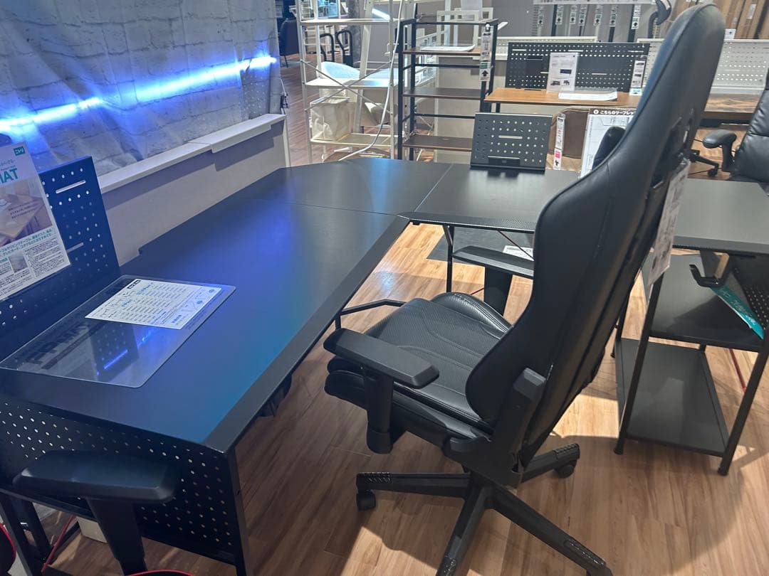 L字型黒パソコンデスク　ゲーミング