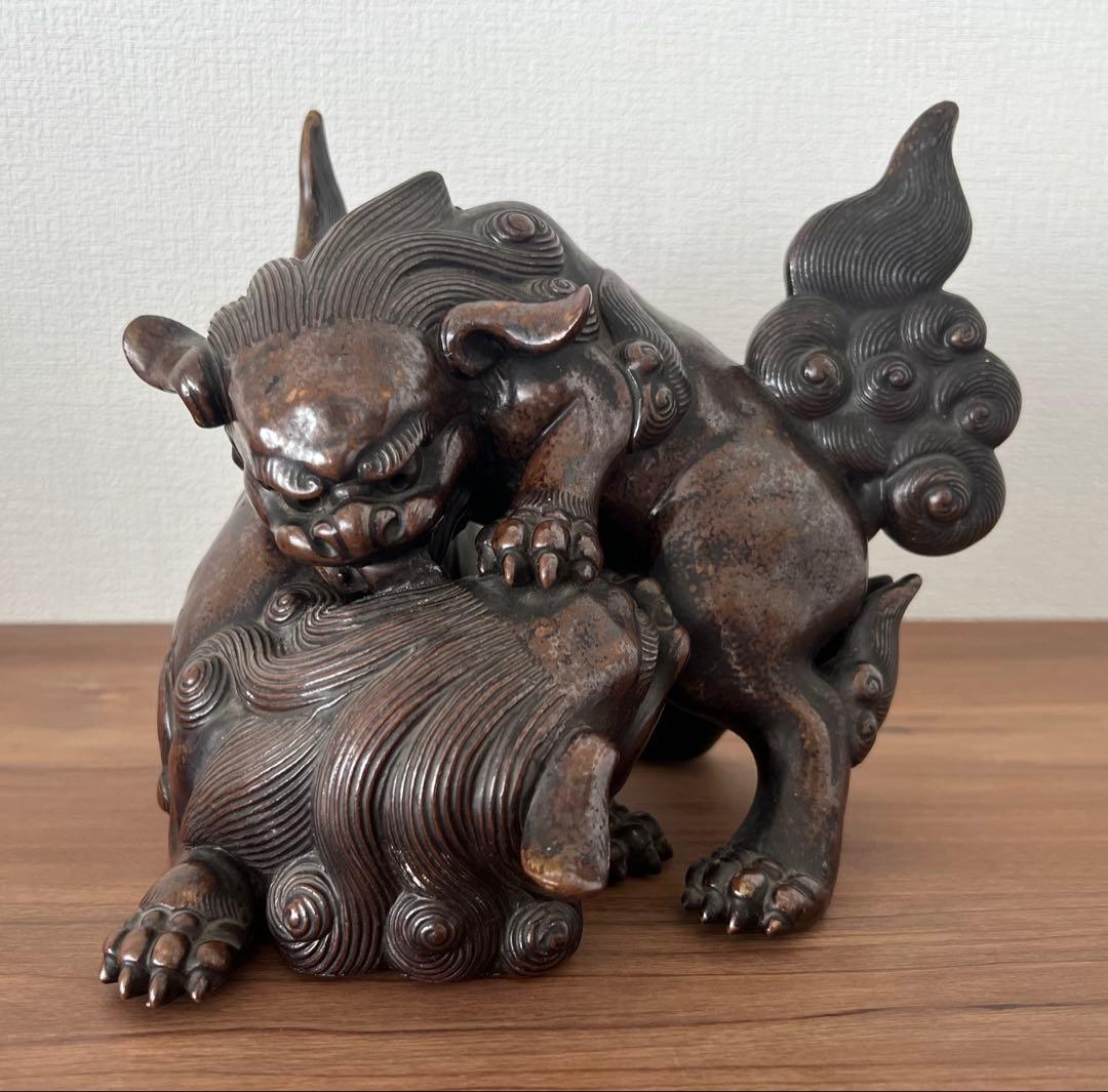 古備前置物 狂獅子像 江戸末期頃 収納木箱有 アンティーク