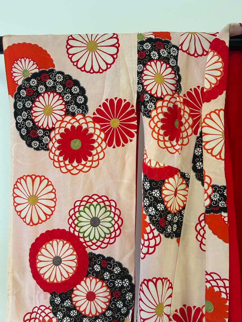 7歳　七五三　ハーフ成人式　アンティーク正絹着物、帯、帯揚げ、帯締め　しごき