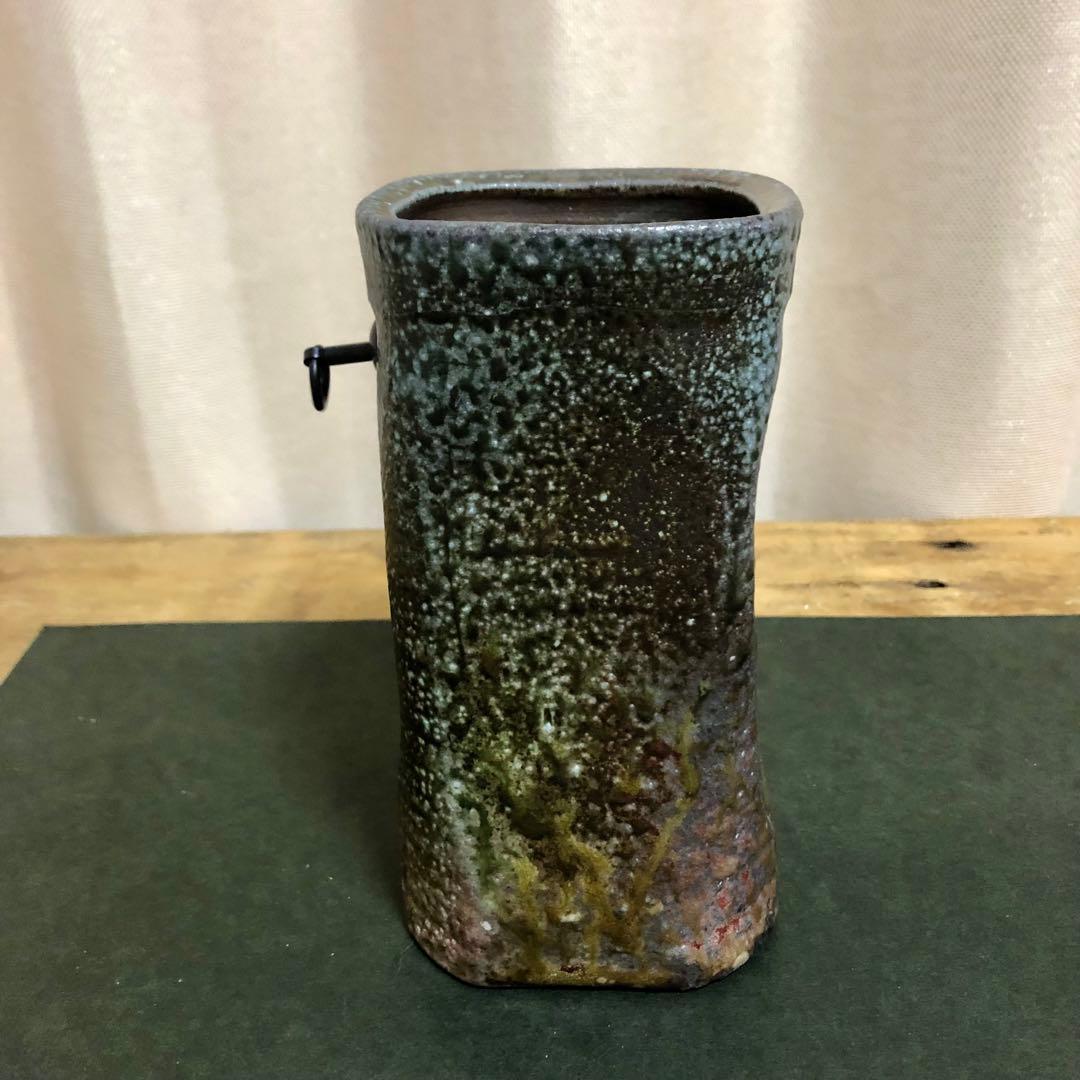 佐久知炎仙 秘色南蛮花器 茶道具 共箱 掛花入