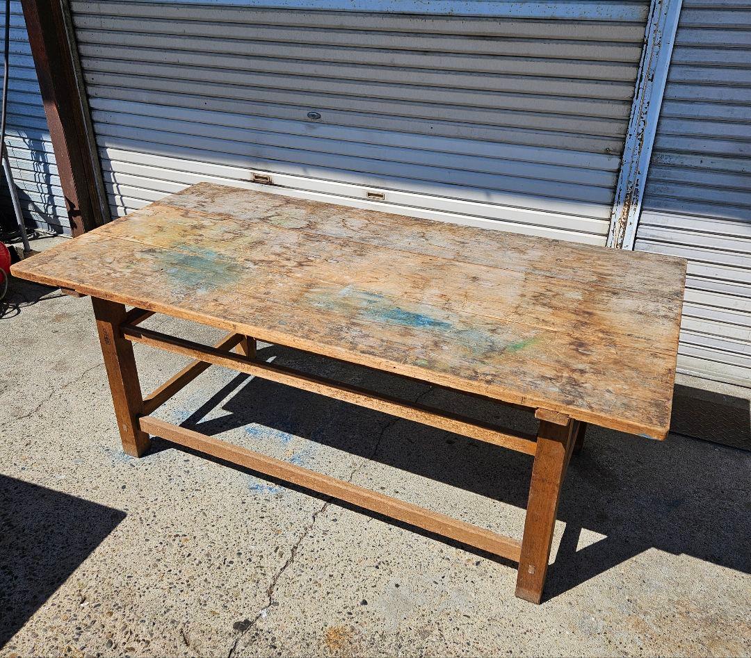 日本のアンティーク 木製の作業台 図工室 学校 ディスプレイ ワークテーブル