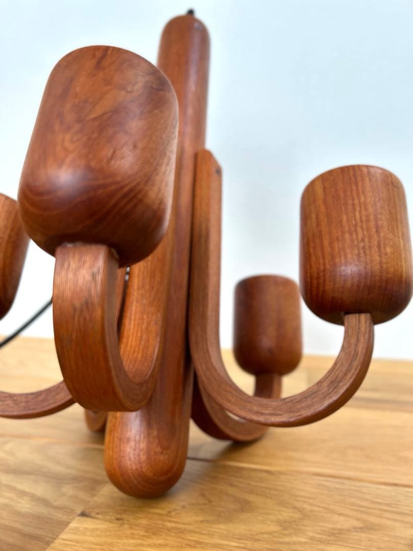 じゅん）独70年代DOMUS チーク無垢材　ヴィンテージ・5灯シャンデリア