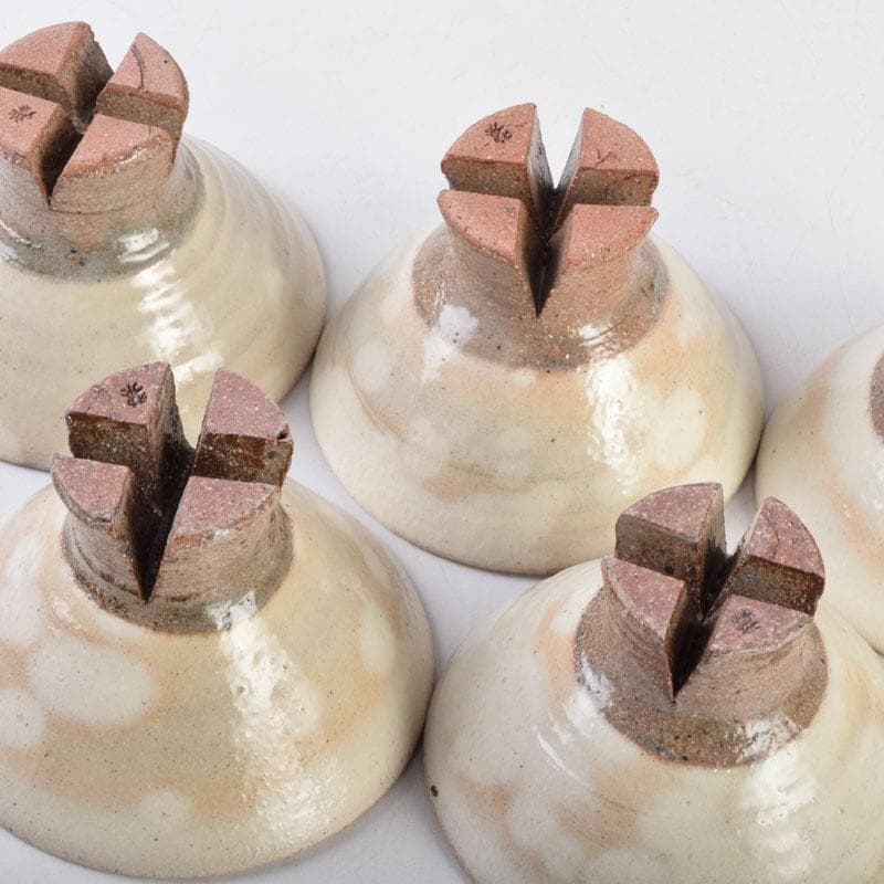 和食器　茶懐石　信楽焼　勝尾黎彦作　粉引　切高台　向付　五客　共箱　C　9016